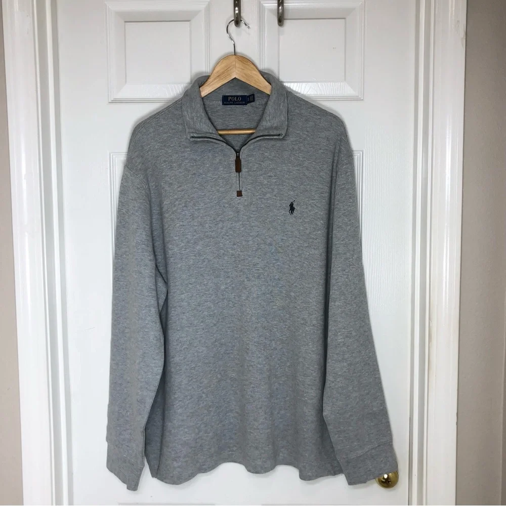 Polo Ralph Lauren Cotton Gray Embroidery Pony‎ 1/4 Zipper Pull Over Sweater XL